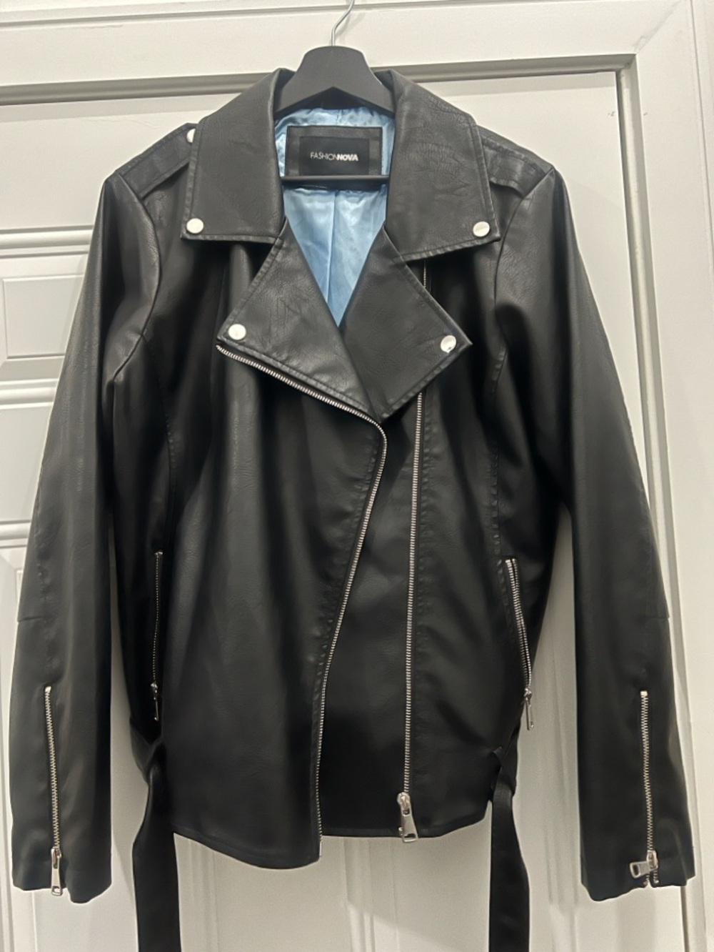 Fashion Nova Women's Black Moto Faux Leather Jacket